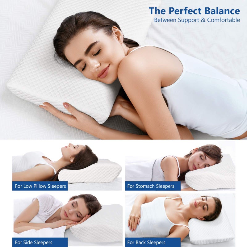ZAMAT Memory Foam Pillow for Neck Pain Relief, Adjustable Orthopedic Ergonomic Cervical Pillow for Sleeping with Washable Cover, Bed Pillows for Side, Back, Stomach Sleepers - Image 4